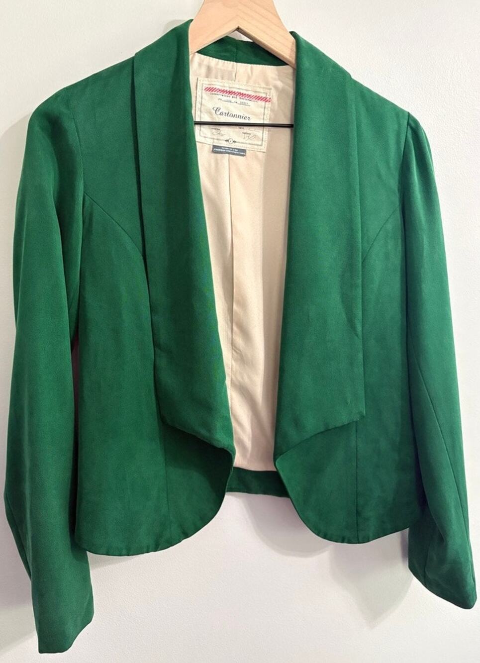 Cartonnier Anthropologie Green Open Front Blazer Jacket Tailored Workwear Size 2